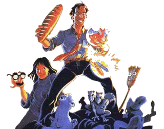 Zak triumphiert und h�lt dabei das Brot und das Goldfischglas in seinen H�nden